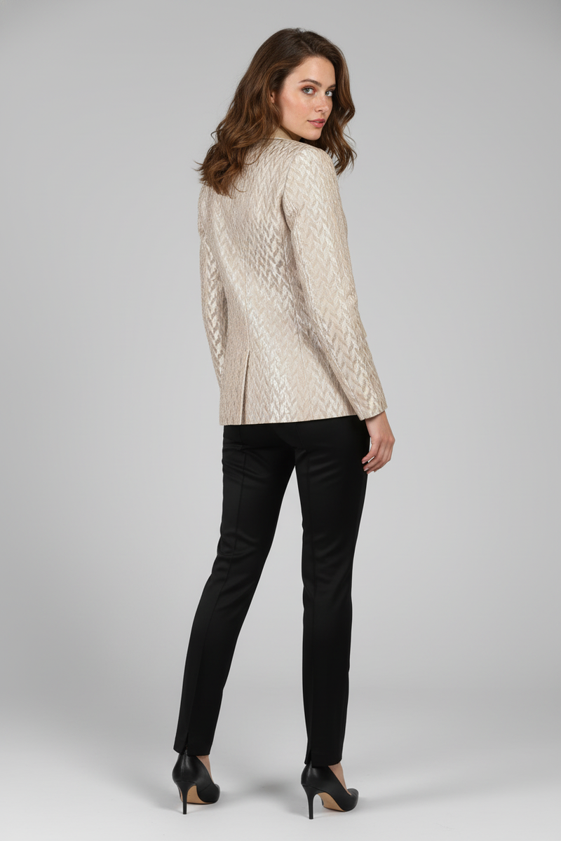 ALINE CELI COUTURE Brocade Blazer Gold Relief Satin Lapels Recycled — Ansicht 4