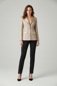 ALINE CELI COUTURE Brocade Blazer Gold Relief Satin Lapels Recycled — Ansicht 3