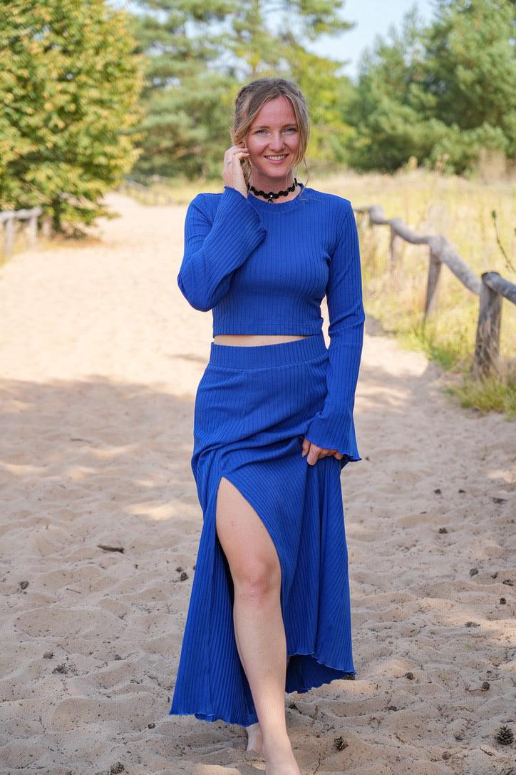 Lya Long Skirt Cobalt Blue – Flowing cut, side slit, elastic waistband — Ansicht 4