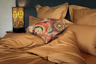 Bed linen set Uni Cinnamon with decorative stitching 100% mercerized cotton satin 300 TC easy-iron