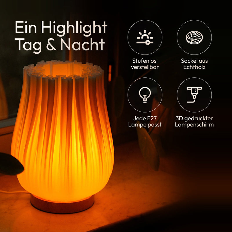Cora 3D Printed Table Lamp | Recycled PLA & Oak Wood — Ansicht 8