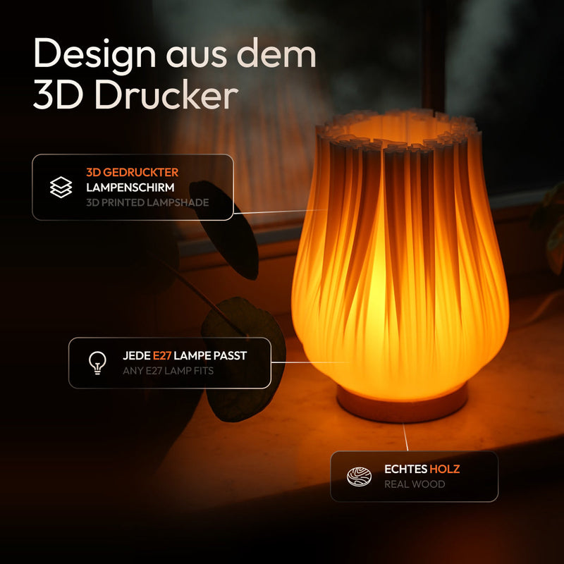 Cora 3D Printed Table Lamp | Recycled PLA & Oak Wood — Ansicht 2
