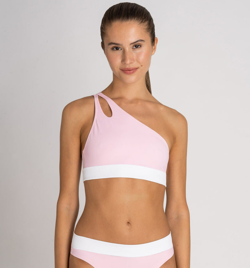 Cotton Beach Bikini Top Pink – Recycled ECONYL®, asymmetrical — Ansicht 1