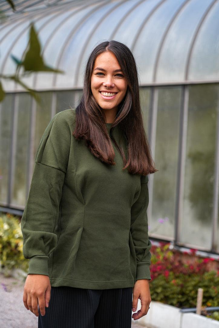 Nayala long sweater green khaki – Organic cotton, elegant & figure-flattering — Ansicht 7