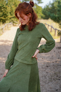 Marleen long olive sweater – hip-length sweater with balloon sleeves — Ansicht 6