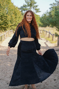 Marleen Rock black – eleganter Cordrock mit Gummibund & Godets — Ansicht 1