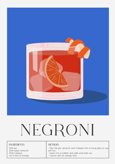 Negroni Drink Art Poster Fine Art Canvas – Classic Cocktail