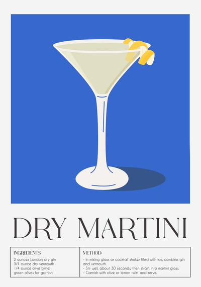 Dry Martini Drink Art Poster – Fine Art Print Cocktail Illustration