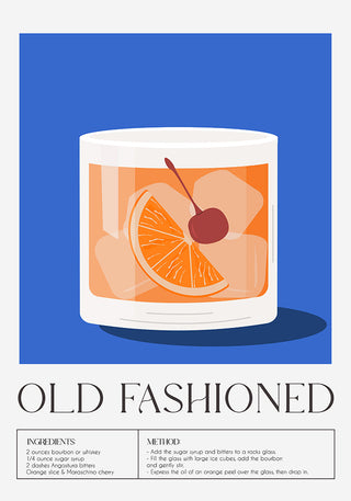 Old Fashioned Drink Art Poster – Mid-Century Modern Design | Klassischer Cocktail | Stilvolles Bar-Motiv