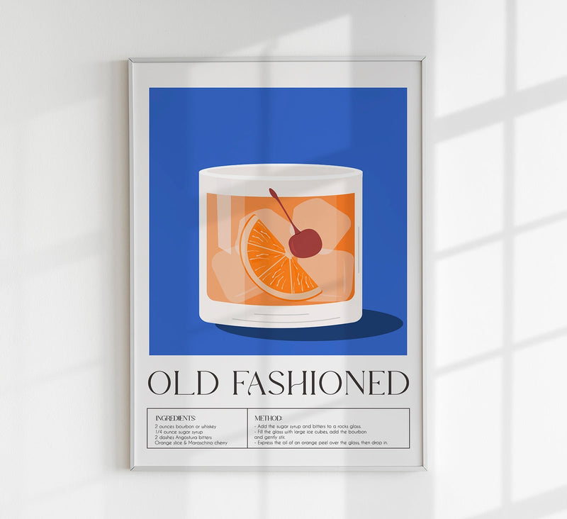 Old Fashioned Drink Art Poster – Mid-Century Modern Design — Patroa Studio