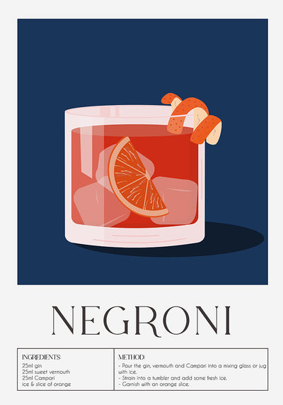 Negroni Dark Blue – Drink Art Poster | Fine Art Canvas