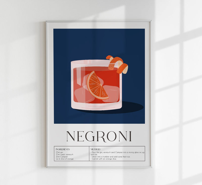 Negroni Dark Blue – Drink Art Poster | Fine Art Canvas — Patroa Studio