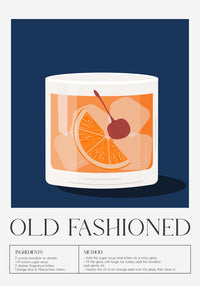 Old Fashioned Drink Dark Blue Art Poster – Modernes Grafikdesign Tiefblaue Farbpalette — Ansicht 3