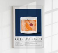 Old Fashioned Drink Dark Blue Art Poster – Modernes Grafikdesign Tiefblaue Farbpalette — Ansicht 1