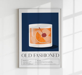 Old Fashioned Drink Dark Blue Art Poster – Modernes Grafikdesign | Tiefblaue Farbpalette | Stilvolle Cocktailkunst