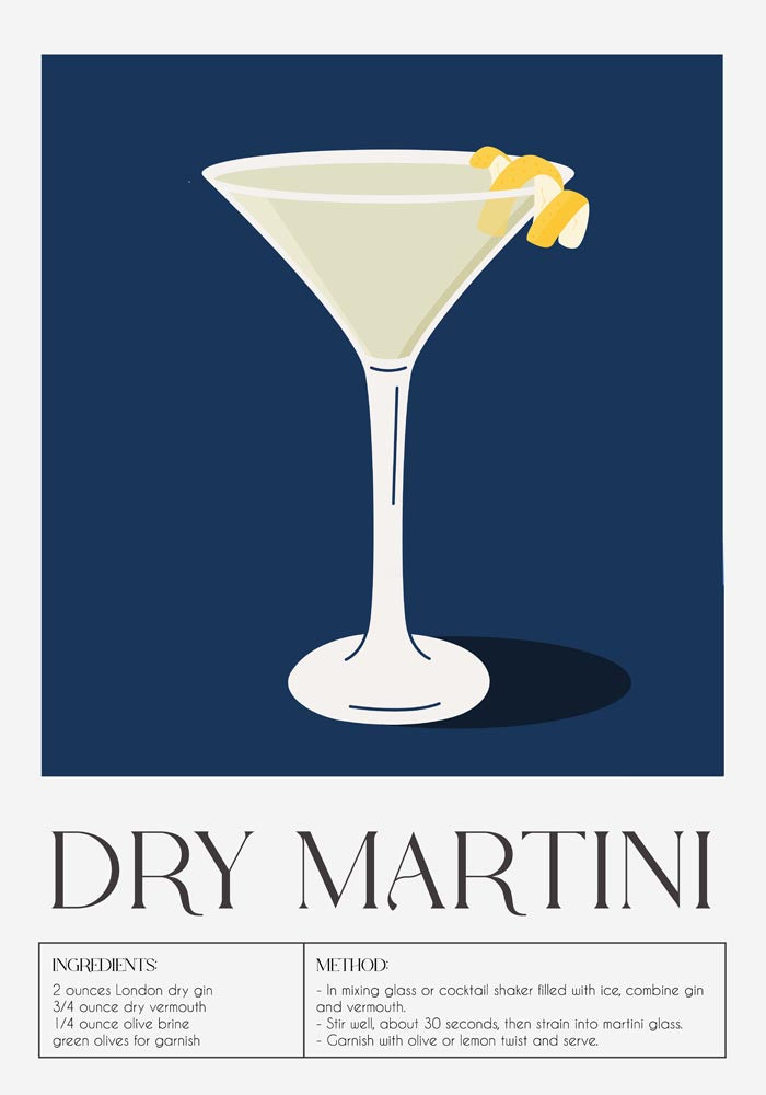 Dry Martini Drink Dark Blue Art Poster – Fine Art Print Cocktailkunst — Ansicht 3