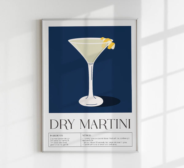 Dry Martini Drink Dark Blue Art Poster – Fine Art Print Cocktailkunst