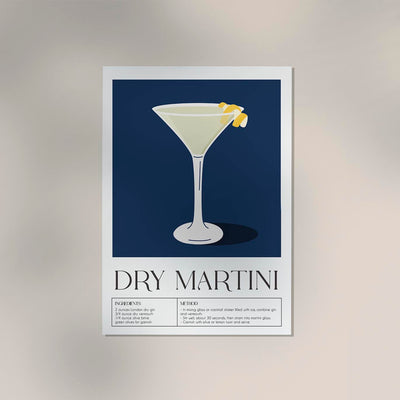 Dry Martini Drink Dark Blue Art Poster – Fine Art Print Cocktailkunst