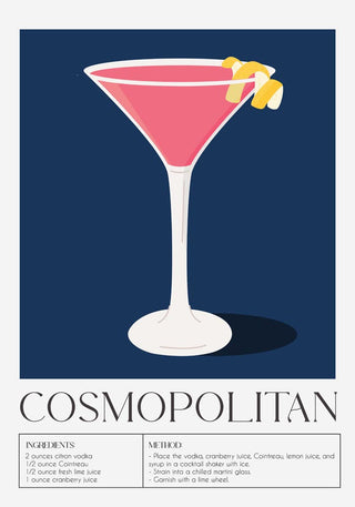 Cosmopolitan Drink – Fine Art Print | Dark Blue Bar Art | Moderner Cocktail
