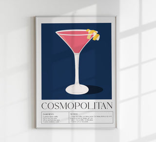 Cosmopolitan Drink – Fine Art Print | Dark Blue Bar Art | Moderner Cocktail