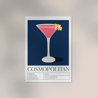 Cosmopolitan Drink – Fine Art Print | Dark Blue Bar Art | Moderner Cocktail