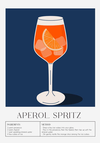 Aperol Spritz Drink Dark Blue Art Poster – Fine Art Print | Cocktail Art | UV‑resistent