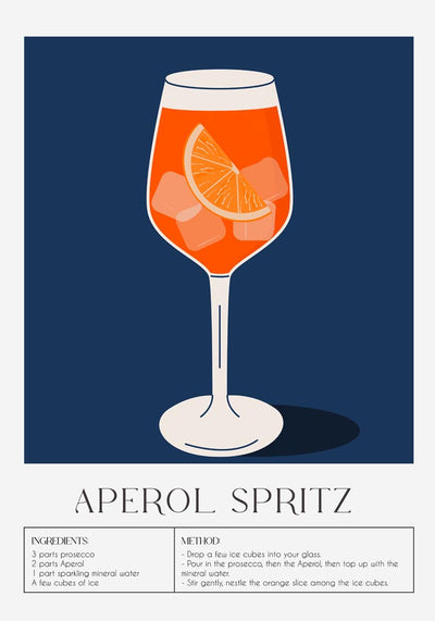 Aperol Spritz Drink Dark Blue Art Poster – Fine Art Print UV-resistant