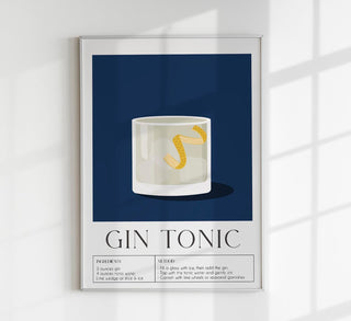 Gin Tonic Drink Dark Blue Art Poster – Contemporary Bar Art | Fine Art Print | Deep Blue Tones