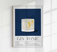 Gin Tonic Drink Dark Blue Art Poster – Fine Art Print Contemporary Bar Art — Ansicht 1
