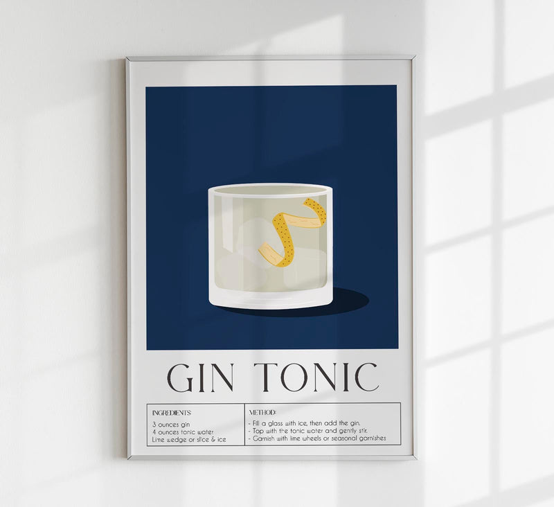 Gin Tonic Drink Dark Blue Art Poster – Fine Art Print Contemporary Bar Art — Patroa Studio