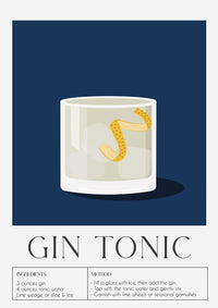 Gin Tonic Drink Dark Blue Art Poster – Fine Art Print Contemporary Bar Art — Ansicht 3