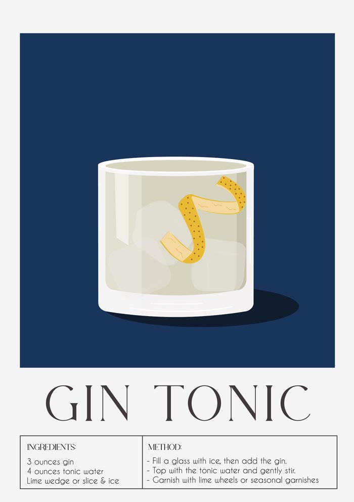 Gin Tonic Drink Dark Blue Art Poster – Fine Art Print Contemporary Bar Art — Ansicht 3