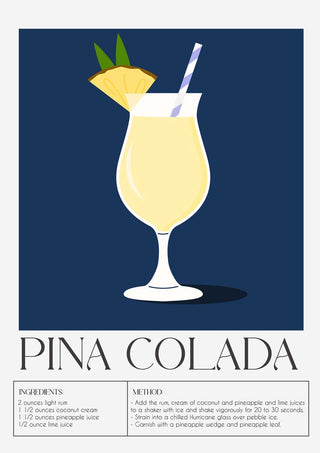 Pina Colada Dark Blue – Drink Art Poster | Fine Art Canvas | Tropisch