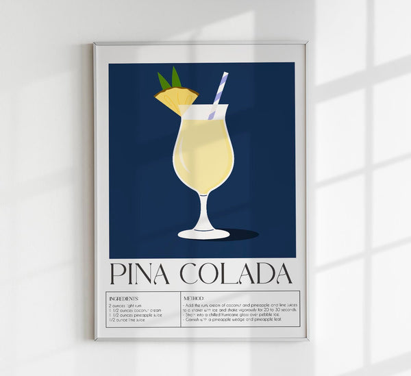 Pina Colada Dark Blue – Drink Art Poster | Fine Art Canvas
