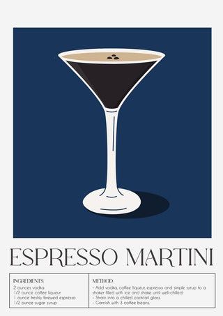 Espresso Martini Drink Dark Blue Art Poster – Stilvoll | Modern | Intensives Farbschema