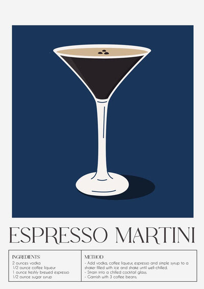 Espresso Martini Drink Dark Blue Art Poster – Stilvoll Modern