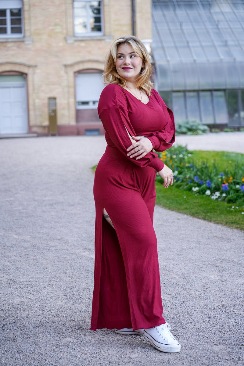 Farrah Comfy Pants berry – Tencel™ High Waist with Slit — Ansicht 7