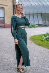 Farrah Comfy Pants High Waist Slit deep green Tencel™ — Ansicht 1
