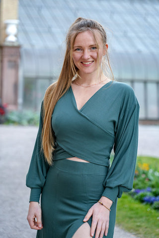 Crossed Crop Pullover Wrap Look Petrol Green | Vivien Joy