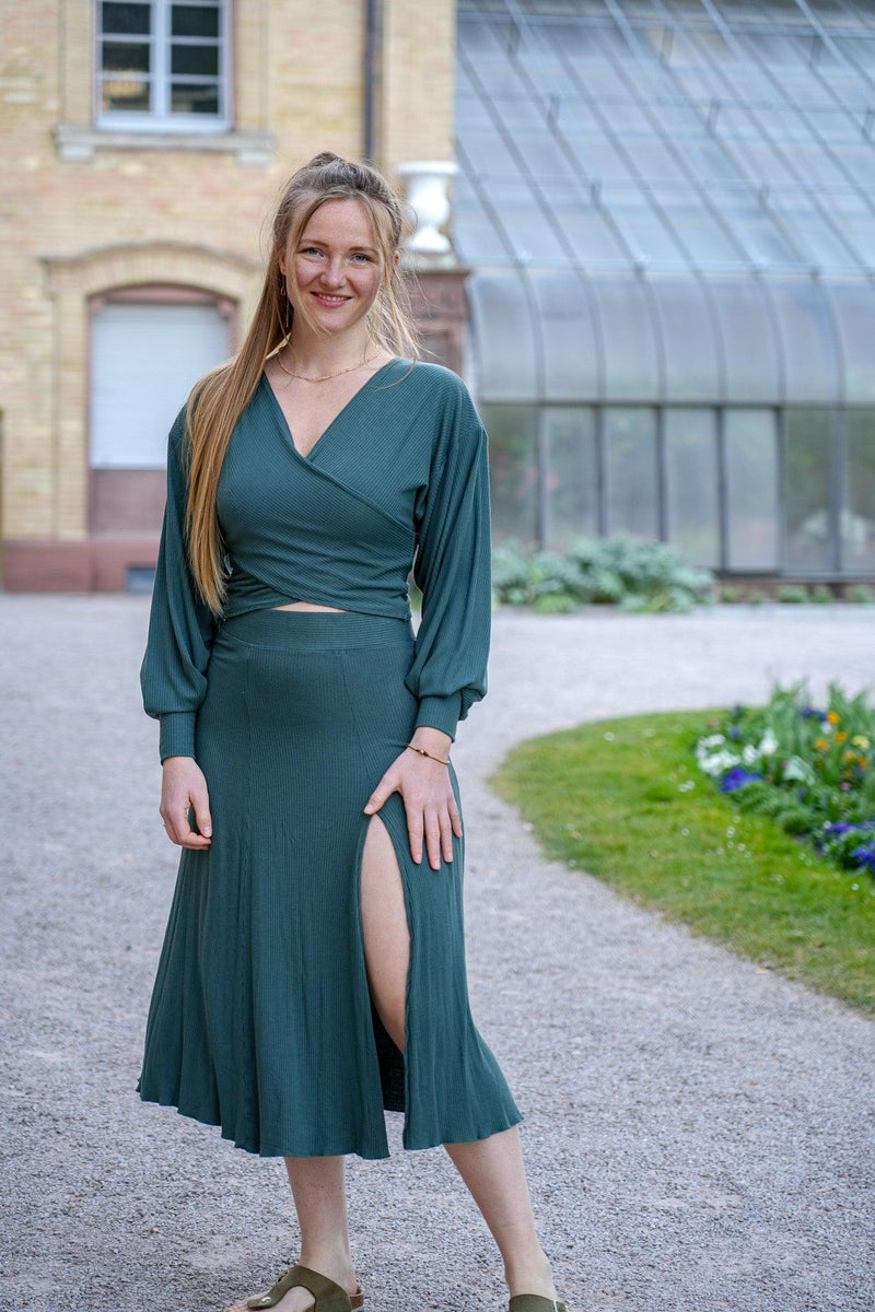 Crossed Crop Pulli Wickeloptik Petrolgrün | Vivien Joy — Ansicht 4