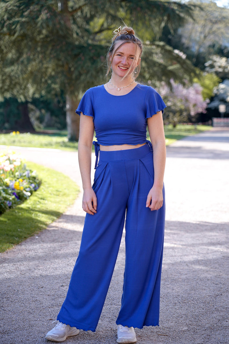 Farrah Comfy Pants – Tencel™ High Waist Lapis Blue — Vivien Joy