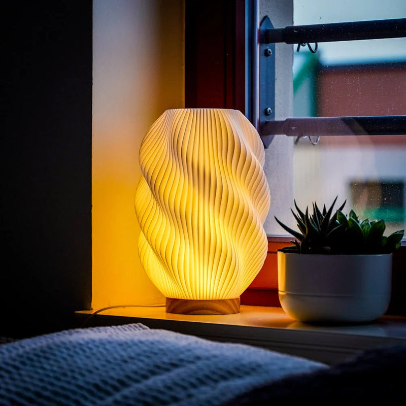 Twuro 3D-printed table lamp oak recycled PLA — Moonou GbR