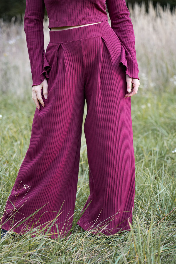 Lya Comfy Pants Fuchsia – Organic Cotton High Waist Trousers