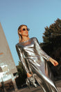 Kleid Metallic 3D-gedruckt Silber – Futuristischer Glanz Statement