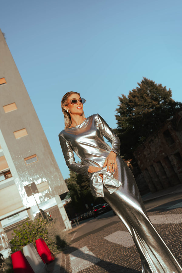 Kleid Metallic 3D-gedruckt Silber – Futuristischer Glanz Statement