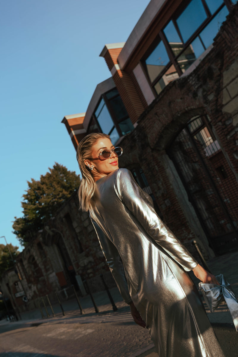 Kleid Metallic 3D-gedruckt Silber – Futuristischer Glanz Statement — Ansicht 5