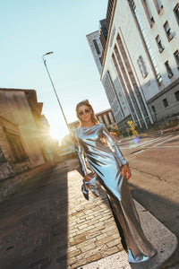 Silver Metallic 3D-Printed Dress – Futuristic Sheen Statement — Ansicht 4