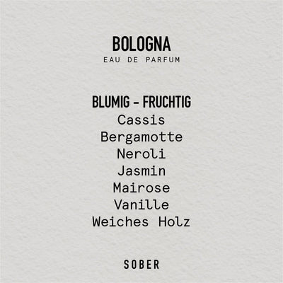 sober BOLOGNA Eau de Parfum 50ml – Unisex Duft mit Cassis & Neroli