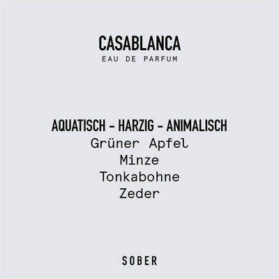 sober CASABLANCA Eau de Parfum 50 ml – Unisex Duft mit Grünem Apfel & Tonkabohne