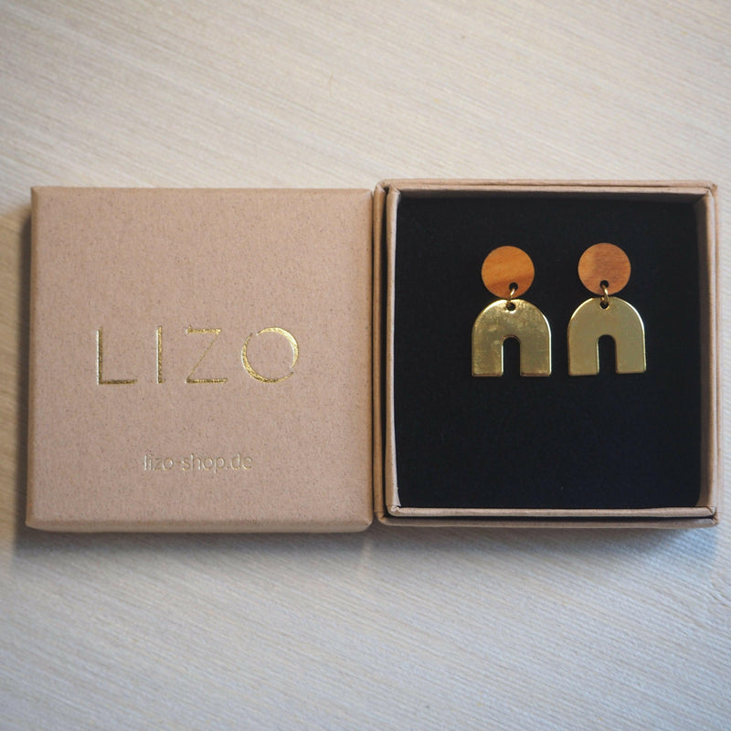 Olive Wood Horseshoe Dangle Earrings – Handmade & 24k Gold Plated — LIZO